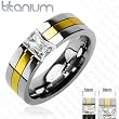 Solid Titanium with Gold Plated with CZ Stone Ring