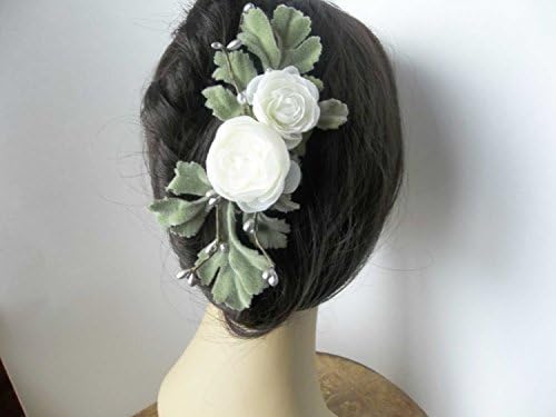 1 Diamond White Ranunculus Headpiece &amp; 1 matching Boutonniere,Bride &amp; Groom Set