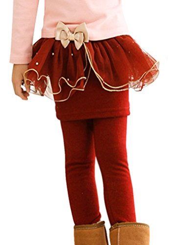 Girls Fleece Lined Bow and Beads Tutu Skirt Leggings Pants