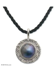 Pearl pendant necklace, Blue Indonesian Moon - Unique Sterling Silver and Pearl Pendant Necklace