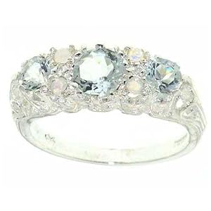 Sterling Silver Ladies Aquamarine and Opal Ring by