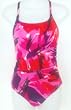 Marsol Junior/Missy 1PC Shirred Side Swimsuit in Red/Pink Abstract Sizes 32(6) - 38(12)