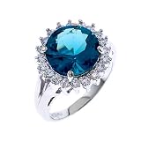 CZ Diamond Aquamarine Sterling Silver Birthstone Ring