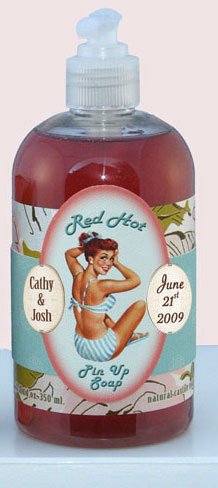 Dolce Mia Red Hot Girl Vintage Pin-up Floral Tuberose Natural Liquid Soap with Olive Oil 12 oz. Pump (6 per order) Personalized Gift Favors