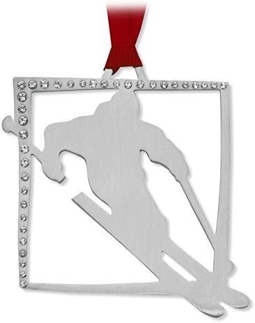 Ski Hand Crafted Pewter Ornament with Austrian Crystals Made in USA