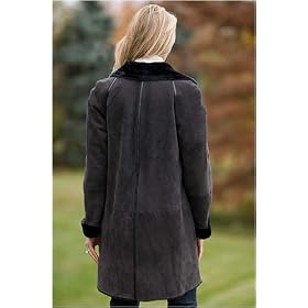 Ladies Button Front Shearling Coat with Leather Accents by Overland