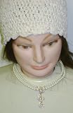 Two Strand Simulated Ivory Pearls and Crystals Choker Necklace Ear Rings with Three Crystals...