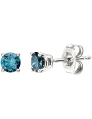 Blue Diamond Stud Earrings in 14k White Gold