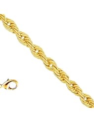 10k Solid Yellow Gold 1.5 mm (1/16 Inch) Diamond-Cut Rope Chain 22" w/ Lobster Claw Clasp