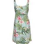 Empire Tie Front Short Tank - Pale Hibiscus Orchid Empire Waist Scoop Square Neck Knee Length Hawaiian Aloha Pullover Dress in Aquamarine - XL