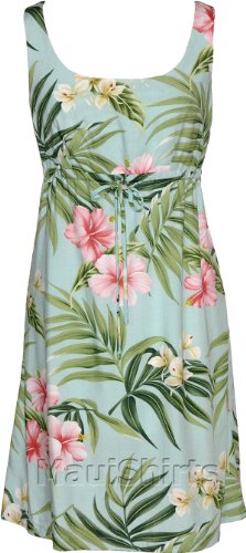 Empire Tie Front Short Tank  Pale Hibiscus Orchid Empire Waist Scoop Square Neck Knee Length Hawaiian Aloha Pullover Dress in Aquamarine  L Picture