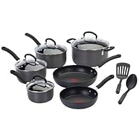 T-fal E918SC64 Ultimate Hard Anodized Nonstick Expert Interior Thermo-Spot Heat Indicator Anti-Warp Base Dishwasher Safe 12-Piece Cookware Set, Gray