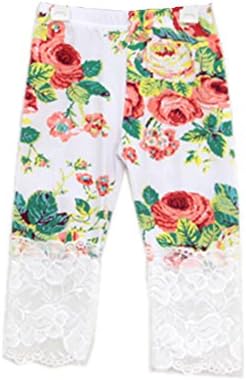 Xianbeilei Girl's Floral Leggings with Lace Trim,summer Tight Pants,white,100cm