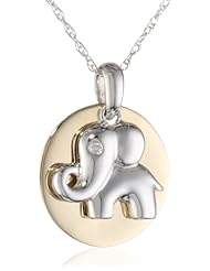 10k Yellow and White Gold Elephant Diamond Pendant Necklace (0.005 ct, I-J Color, I2-3 Clarity), 18"