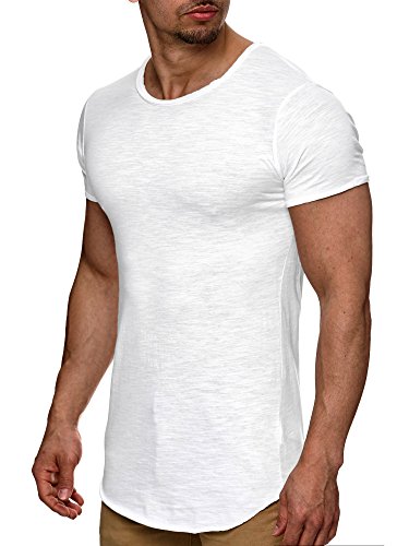 S!RPREME Herren T-Shirt Kurzarm Basic Longshirt Oversize Slim Fit Weiß S