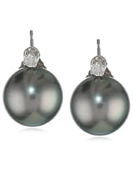 14k White Gold Tahitian Cultured Pearl Diamond Earrings (9-10mm, .10 cttw, H-I Color, I1-I2 Clarity)