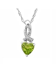 Heart Shape Peridot and Diamond Pendant in Sterling Silver