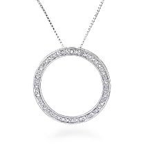 Sterling Silver & 0.25 Carat Diamond Circle Pendant & 18" Chain