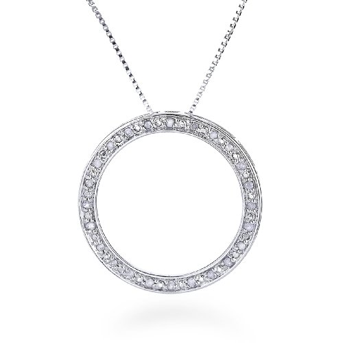 Sterling Silver & 0.25 Carat Diamond Circle Pendant & 18 Chain