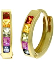 14k Gold Hoop Earrings with Genuine Multi Colors Sapphires