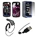 LG Xenon GR500 - Purple Hearts and Flowers Design Snap-On Cover Hard Case Cell Phone Protector + Crystal Clear Screen Protector + Rapid Car Charger + USB Data Charge Sync Cable for LG Xenon GR500