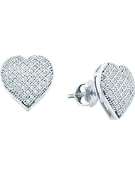 10K White Gold 0.33CT Round Cut White Diamond Micro-Pave Heart Earrings