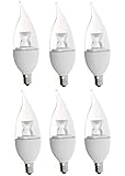 Bioluz LED 6-pack - Candelabra E12 Base "Flame Tip" Dimmable LED Candle Bulbs 2700K 5 Watt (40W)