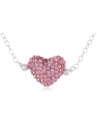 Sterling Silver Crystal Fireball Heart Station Pendant Necklace, 16" + 3"