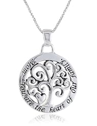 Sterling Silver "Mom You Are The Heart Of Our Family" Reversible Family Tree Pendant Necklace , 18"