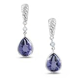 Natural Amethyst and Diamond Drop Earrings in Sterling Silver - 2.83 cttw
