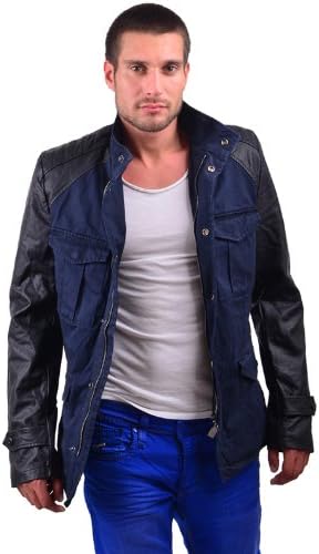RNT23 JEANS Men's Multi-pocket Contrast Sleeve Utility Jacket XXL NAVY