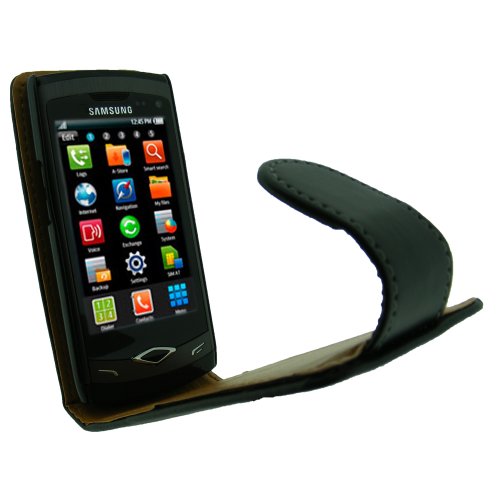 igadgitz PU Leder Tasche Schutzhülle Etui Case Hülle aufklappbar in Schwarz für Handy Smartphone Samsung Wave S8500 Android + abnehmbare Gürtelbefestigung + Display Schutzfolie