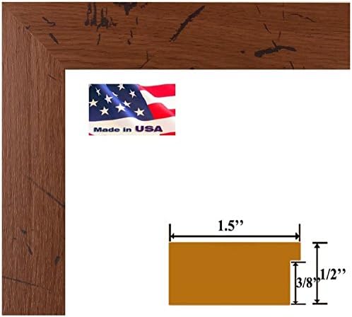14x18 Custom 1.5 Inch Wide Distressed Oak Textured Brown Picture / Poster frame Wood Composite Elegant Contemporary moulding