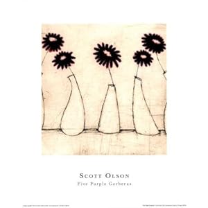 Canvas Gallery Wrap Scott Olsen Five Purple Gerberas Art Print Poster - 16x20 by Rich and Framous