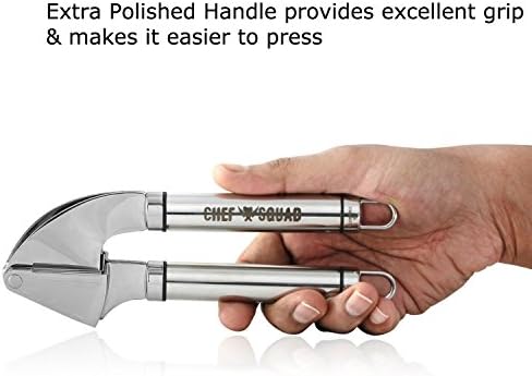 #1 Best Stainless Steel Garlic Press by ChefSquad with Silicone Garlic Peeler & Cleaning Brush (NEW DESIGN)