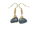 Apatite Earrings 06 Dangle Blue Stone Mango Wood Bead Gold Plated Crystal Healing Gemstone Natural Reiki 1.4