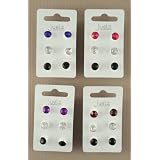 3 Black Clear Red Medium Diamante Stud Earrings IN1817