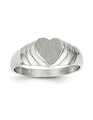 14k White Gold Childs Heart Signet Ring - Size 5 - JewelryWeb