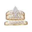 10k. Yellow Gold Marquee Shaped 3pc. Diamond Wedding Set For Him and Her " Size 7 For Her and Size 10 For Him "