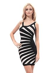 Striped Print Nylon/Rayon/Spandex Stretchy Fitted Sleeveless Spaghetti Strap Above the Knee Bandage Dress/Bodycon Dress/Club Dress 