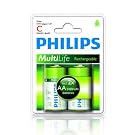 Philips Multilife 'C' Battery Adapter & 2 AA Rechargeable Batteries