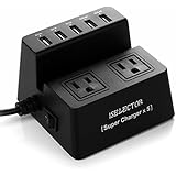 Multiple USB Charger 8A / 5-Port Desktop USB Charging Station with 1700J 2 Surge Protected Outlets Power Strip for iPhone 6s iPad Air Mini Samsung Smartphone Tablet Laptop