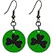 Green Black Shamrock Earrings title=