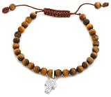 Sterling Silver Tiger Eye Bead Bracelet w/ Cubic Zirconia Cross, 7.25