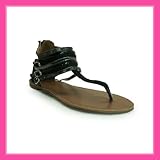 Women's Qupid Black Canvas Gladiator Sandals (Athena416A)