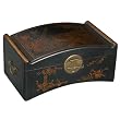 Hand-painted 16" Black Leather Songbird & Butterfly CD Storage Box With Crescent Lid