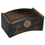 EXP Hand-painted 16" Black Leather Songbird & Butterfly CD Storage Box With Crescent Lid