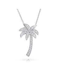Jewelry: Bling Jewelry Sterling Silver CZ Pave Palm Tree Pendant Necklace 16 in. - Bling Jewelry