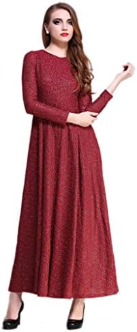 Yacun Women's Jacquard Knitted Maxi Lace Pleated Dress