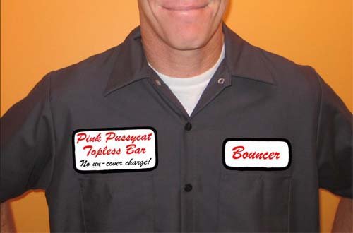 Blk Funny Work Shirt Pink Pussycat Topless Bouncer Costume Adult Lrg  